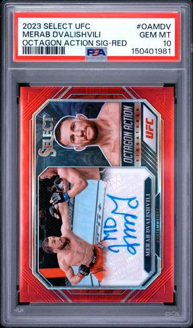 2023 Merab Dvalishvili 2023 Panini Select UFC Octagon Action Signatures #OAMDV, PSA 10 — Front