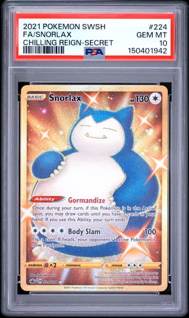 2021 Snorlax 2021 Pokémon Chilling Reign #224, PSA 10 — Front